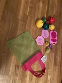 Набір дитячої посуди і фрукти на лепучках 12одиниць