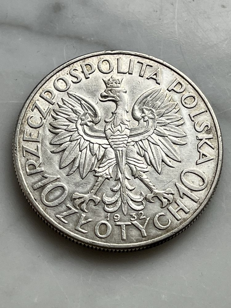 10zł 1932r, głowa kobiety. Srebrna moneta w pieknym stanie