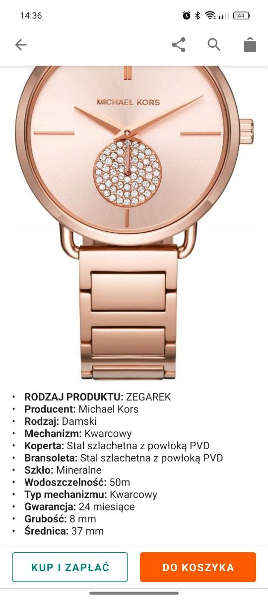 Klasyczny zegarek damski Michael Kors MK3640