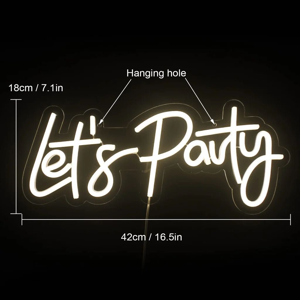 Neon Let's party lampa znak świetlny sprzedaż ścianka 18 urodziny ślub