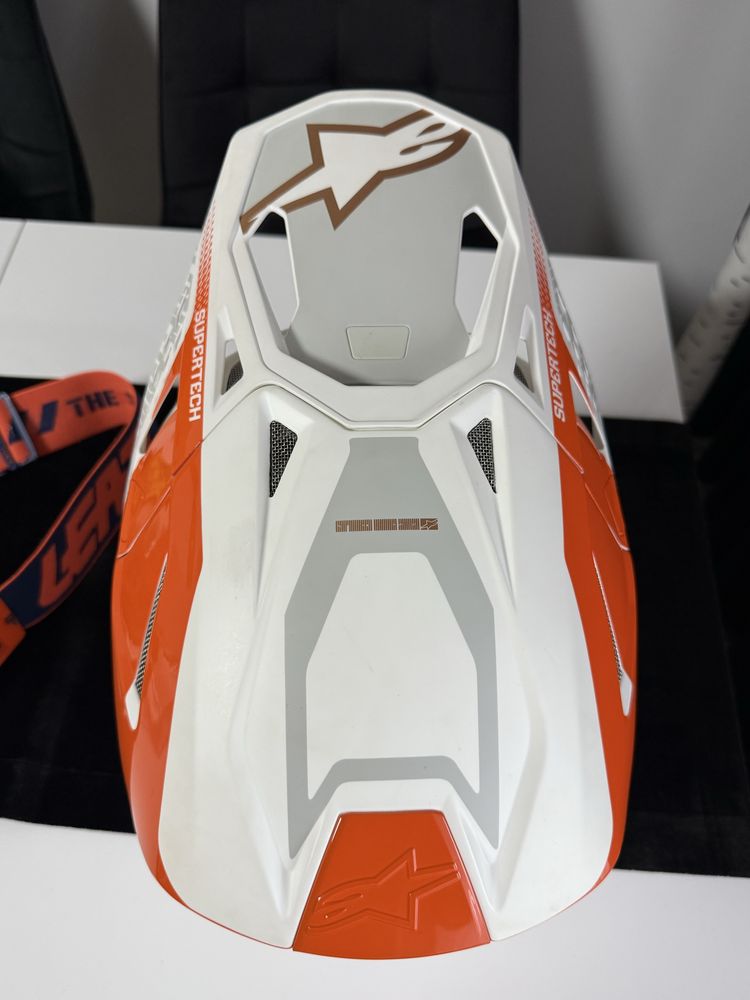 Kask motocrosowy alpinestars supertech s-m8 wraz z googlami leatt