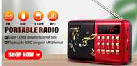 Radio NOVO FM AM leitor mp3 USB coluna portátil gravador MICROSD