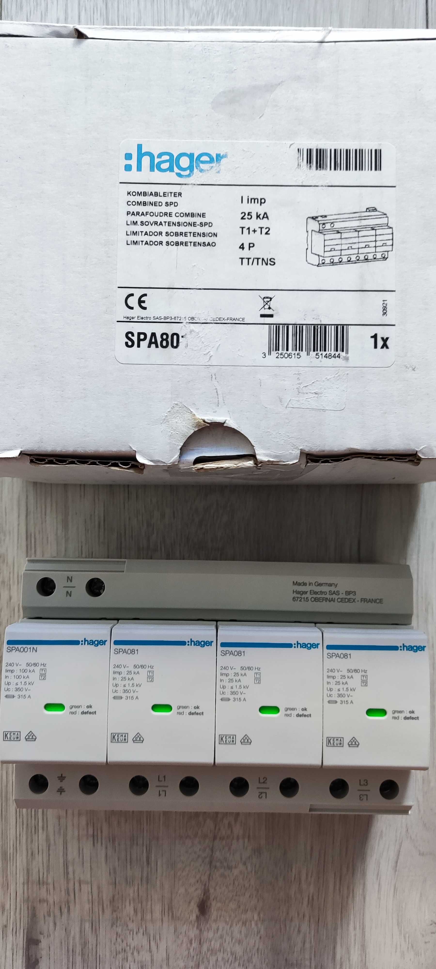 Hager SPA801 Ogranicznik przepięć T1+T2 SPD 4P TN-S
