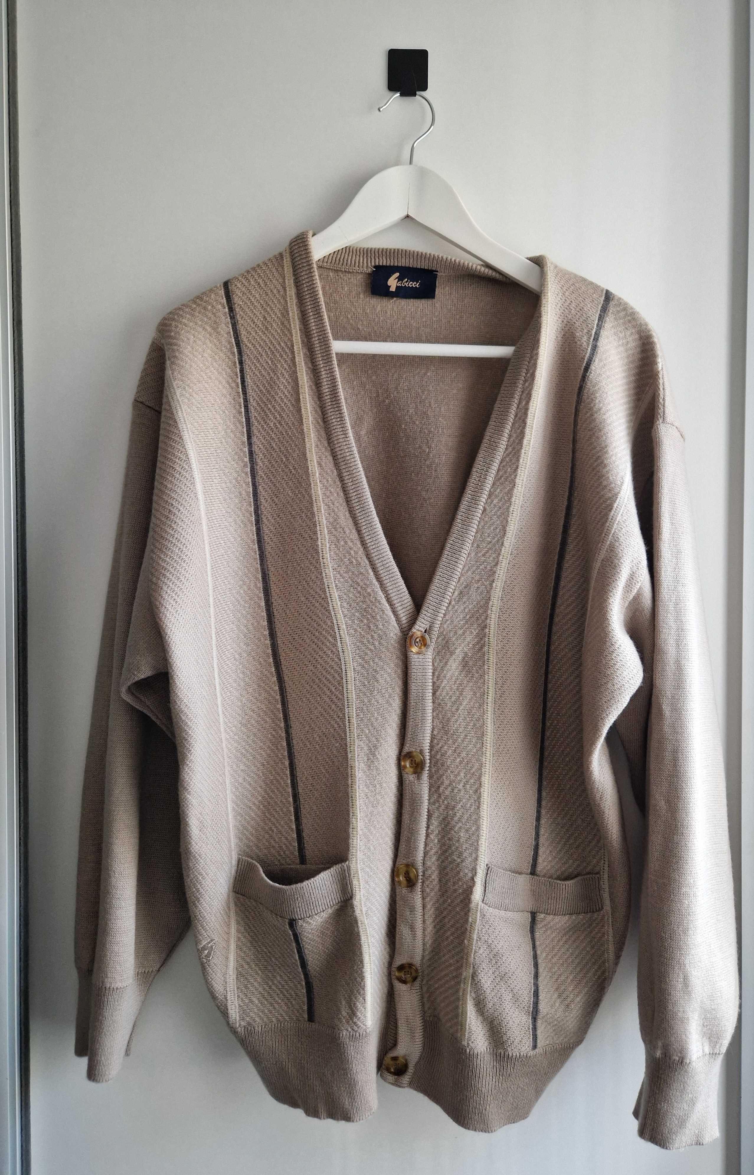 Beżowy sweter męski Gabicci z wełną XL vintage casualowy ciepły