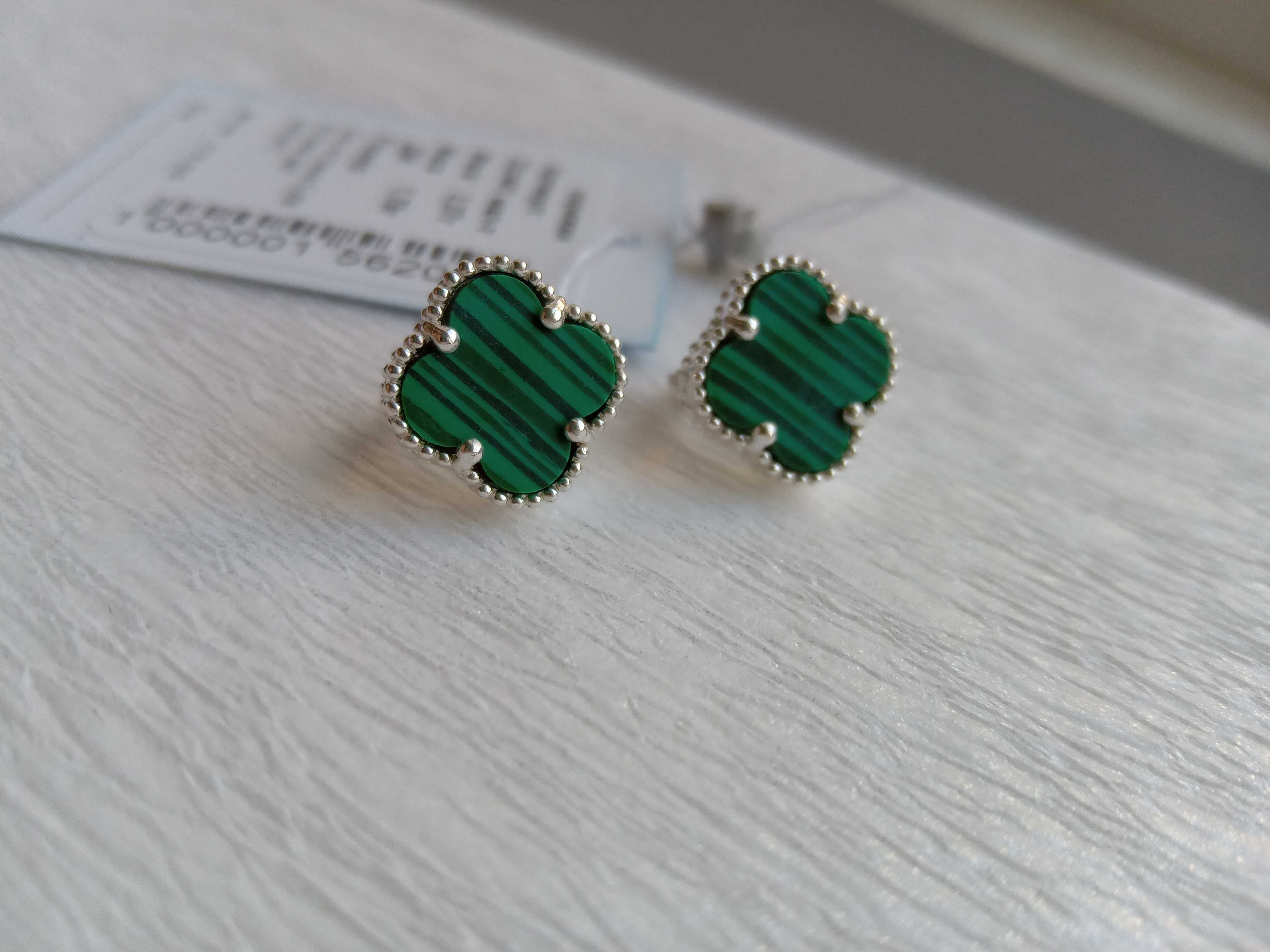 Срібні сережки Van Cleef Ван Кліф конюшина клевер срібло чорний перлам