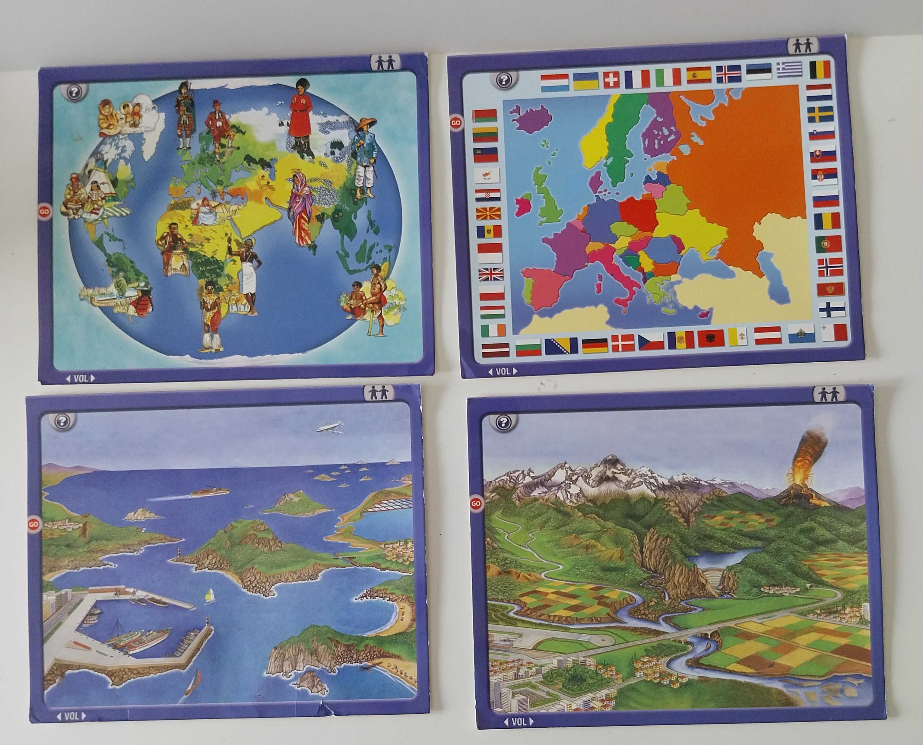 Jogo encyclopédia interativo com cartões e globo mundo