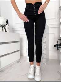 Jeansy damskie wysoki stan guziki skinny XS S M L XL