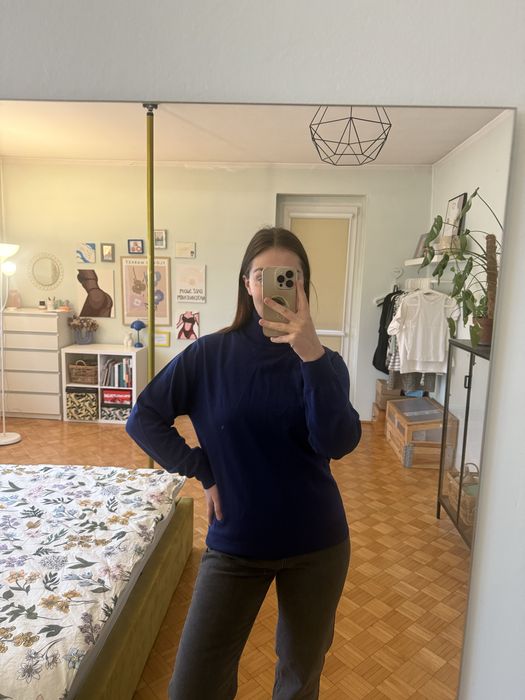 Wełniany granatowy kobaltowy golf