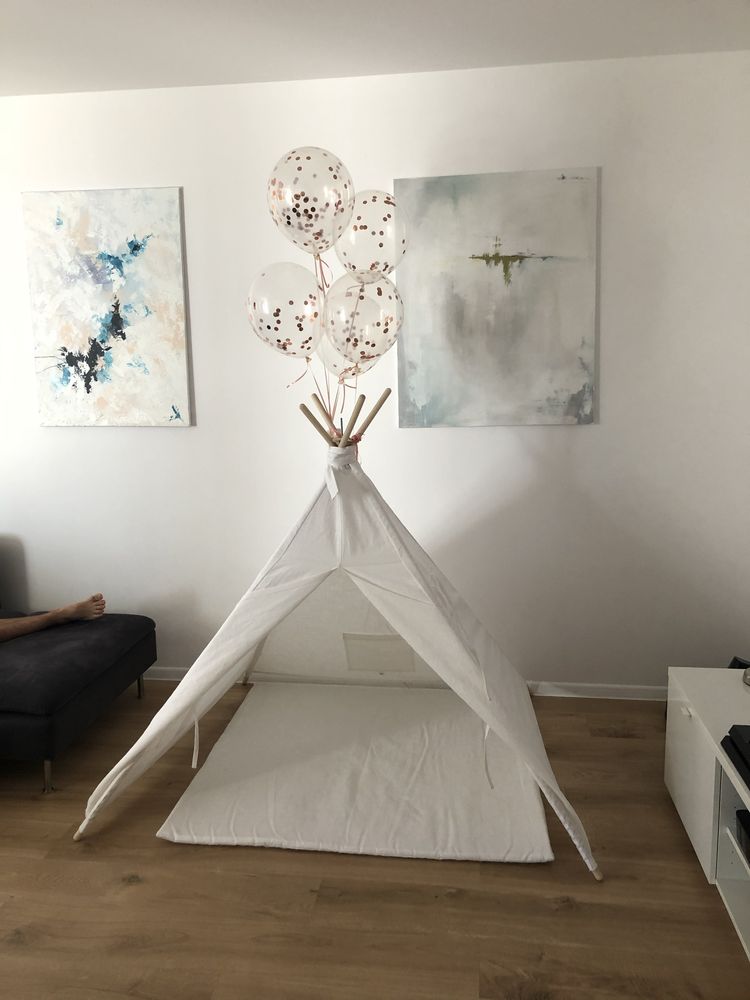 Namiot tipi biały len lniany 120x120 plus mata stabilizator