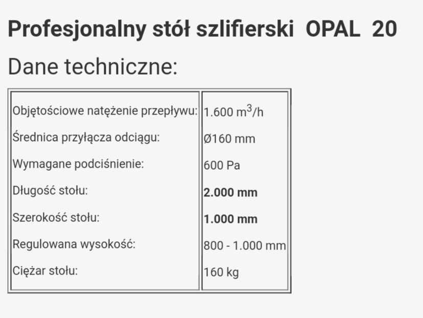 Stół szlifierski z odciągiem Nawara Opal 20