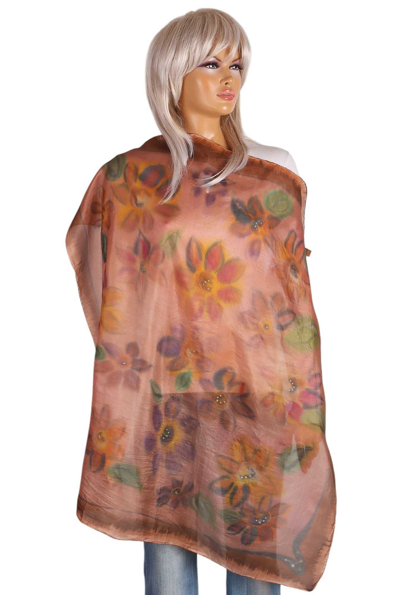 B-6135 IDEEN SEIDE jedwabna chusta apaszka malowana mgiełka silk 89x86