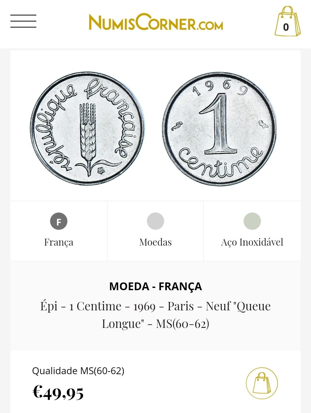 Moeda 1 cêntimo, République Française 1967