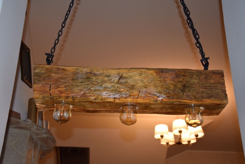 Lampa loft retro vintage drewno lite żyrandol hand made