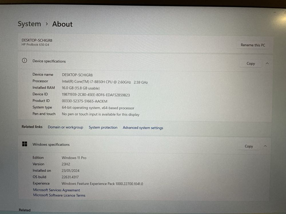 Portatil HP Probook 650 G4 16GB Ram i7 8th Gen