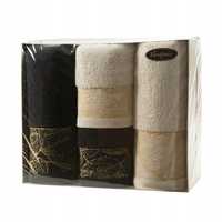 Komplet ręczników 4 cz. 2x50x90+2x70x140 beżowy czarny 400 g/m2 frotte