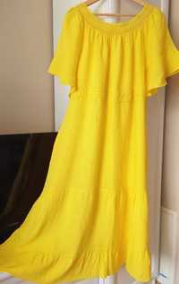 Sukienka maxi lniana kolor piękny żółty