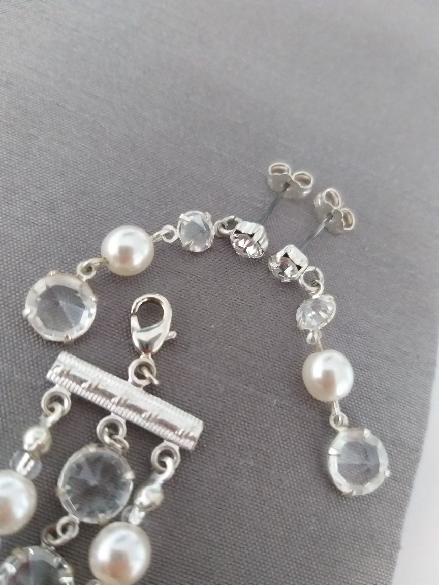 Biżuteria kryształowa ślub wesele perły kryształy bransoletka kolczyki