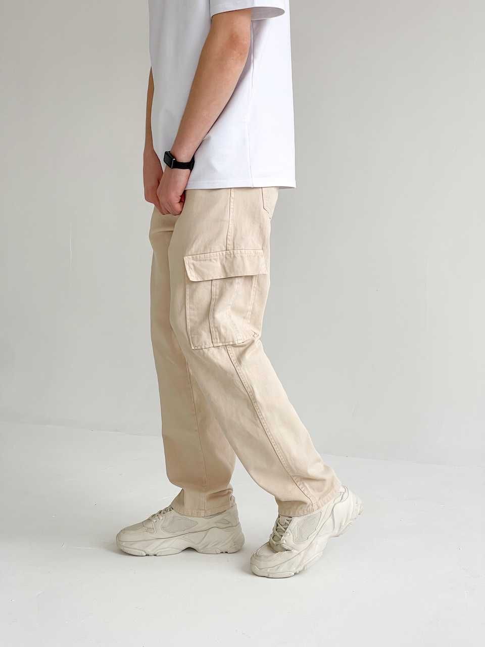 Штаны мужские широкие карго с карманами багги чоловічі штани широкі