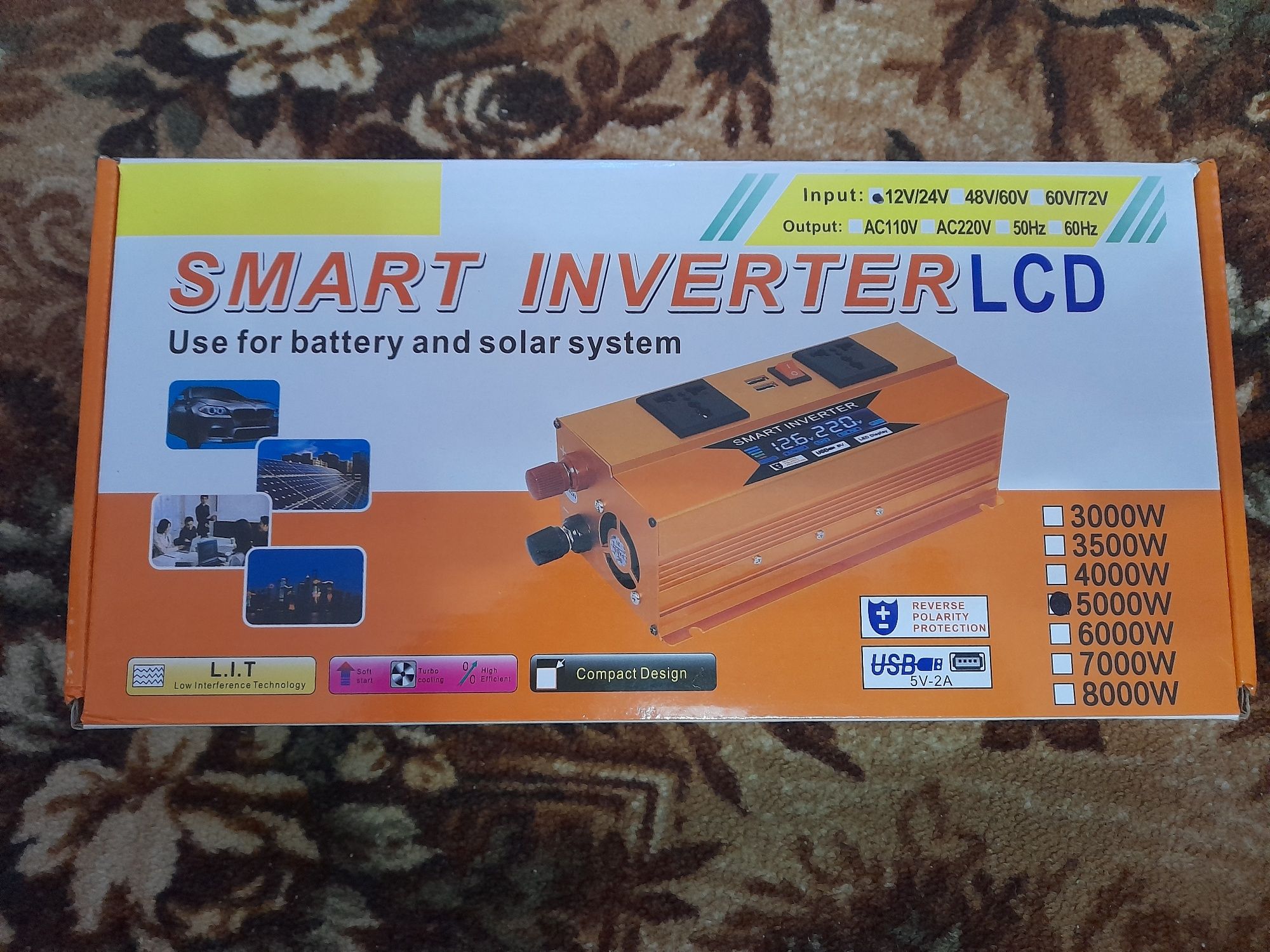 Перетворювач напруги Eryuan з 12V/24V на 220 V 5000 W LCD SMART