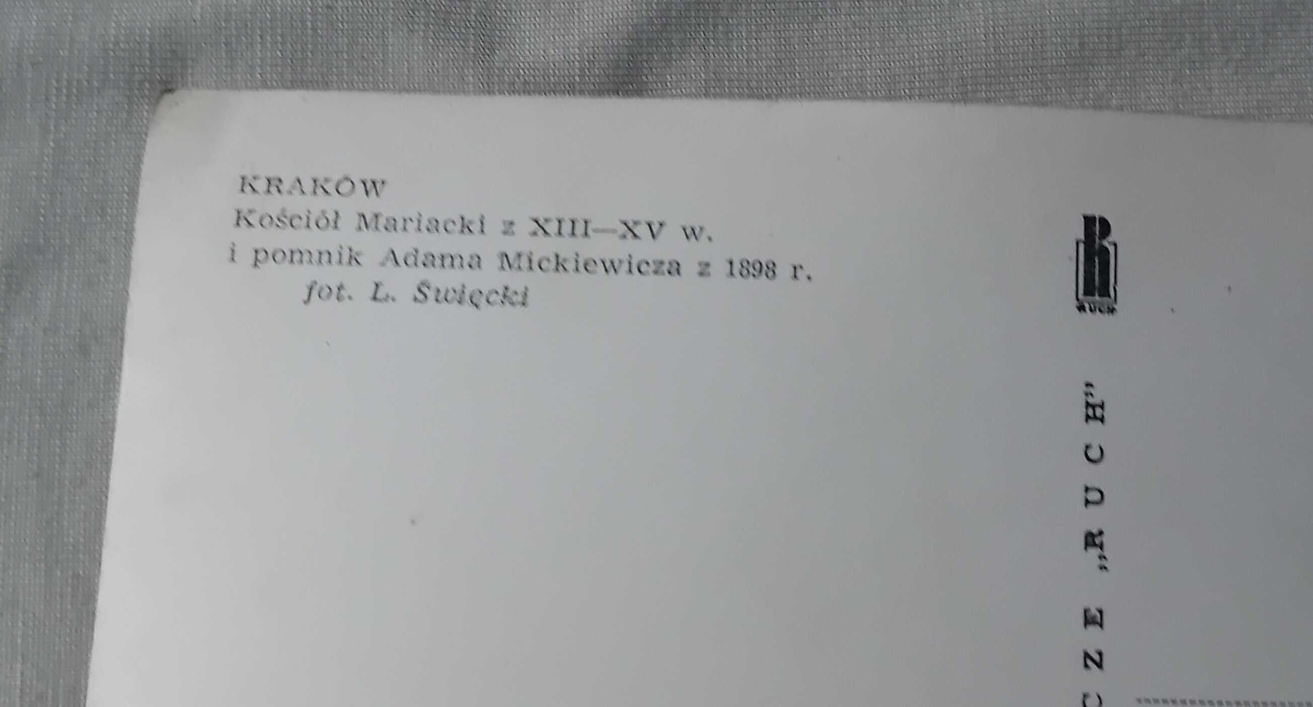 Pocztówka: Kraków - Kościół Mariacki, pomnik A. Mickiewicza. RUCH,1971