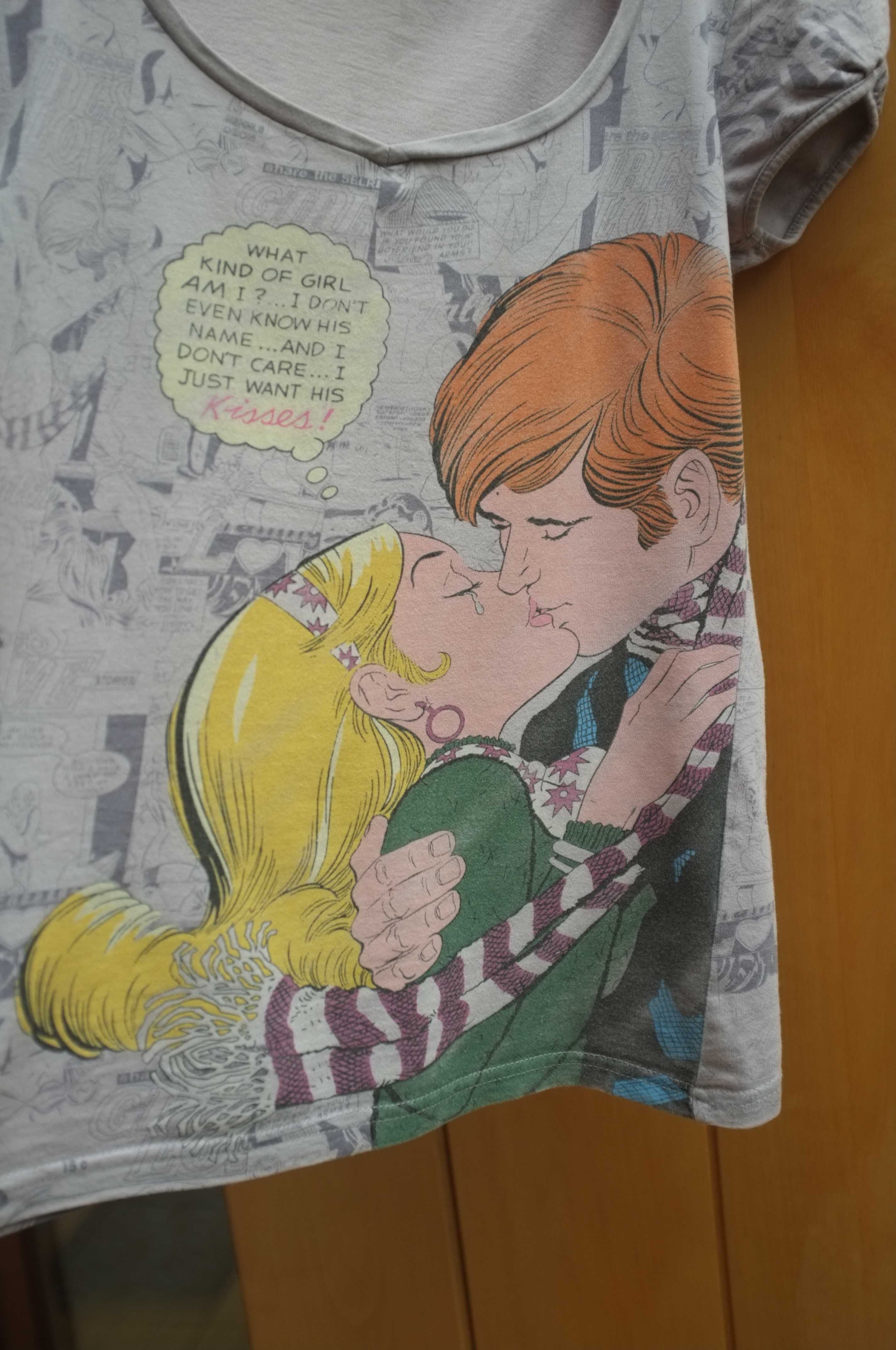 bluzka t-shirt komiksowa Marvel Kissing brudny lila dekolt bawełniana