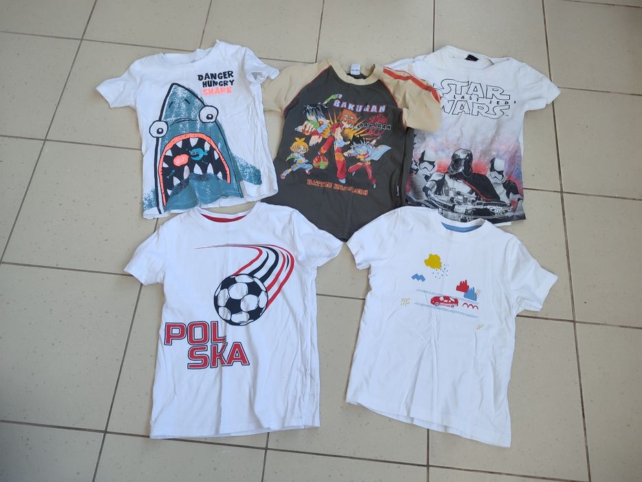 Zestaw 5 szt  t-shirt koszulka biała z krótkim rękawem 116-122