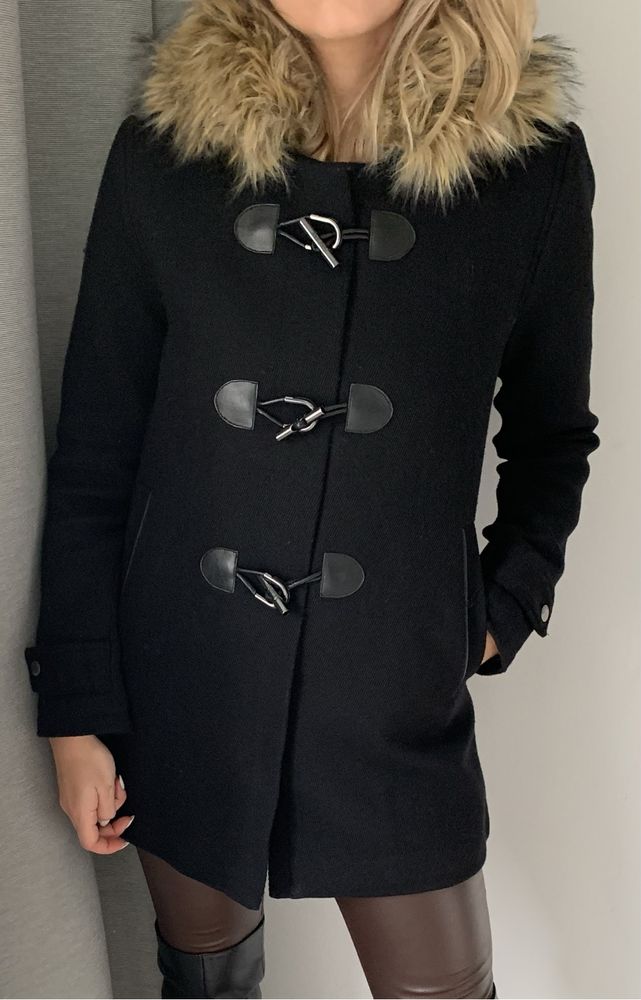 Czarny wełniany płaszcz z kapturem Superdry S