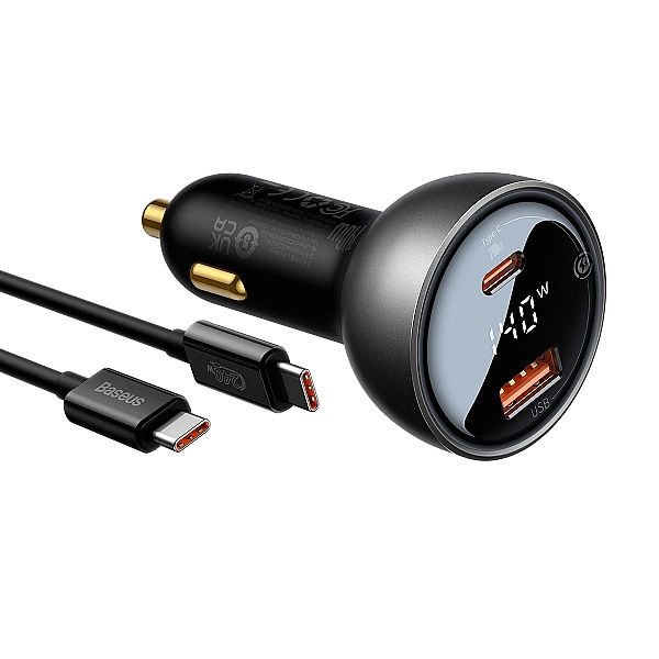 Ładowarka samochodowa Baseus Digital Display USB-A / USB-C PD 140W - c
