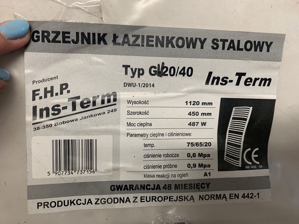 Grzejnik łazienkowy stalowy Typ GL20/40 Ins-Term