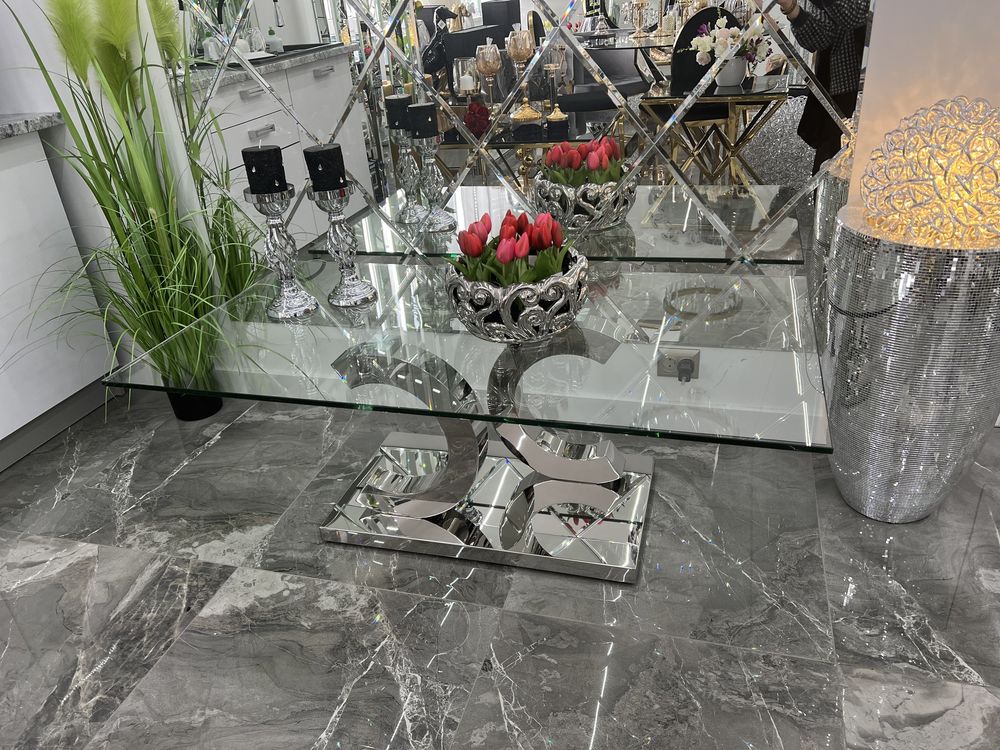 Nowoczesny stół chanel jadalnia glamour chrom srebrny 150x90