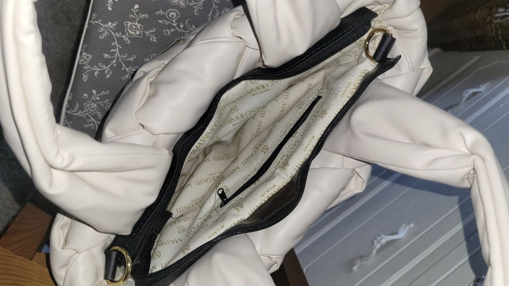 2x Torba pleciona przeplatana shopperka pikowana  Massimo Contti puder