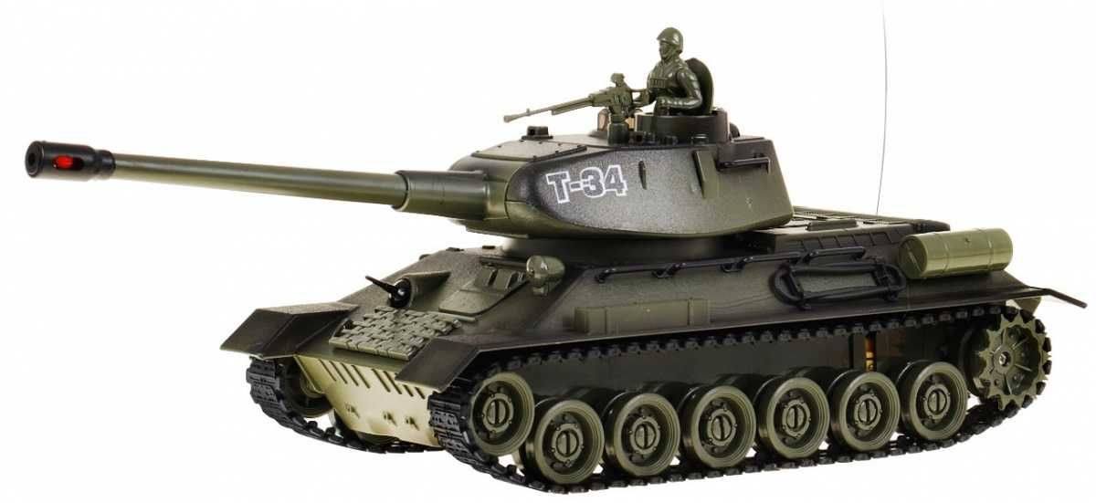 Zdalnie sterowany czołg T-34 dla dzieci 3+ Zielony model Strzelający