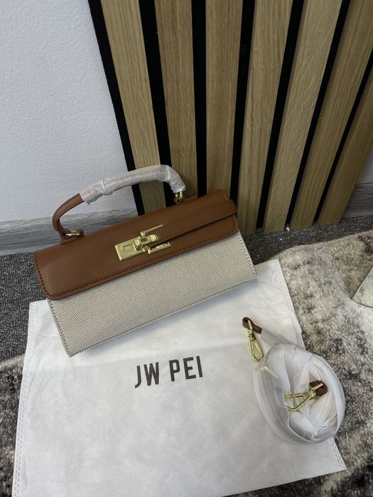 Сумка JW PEI молочна з коричневим
