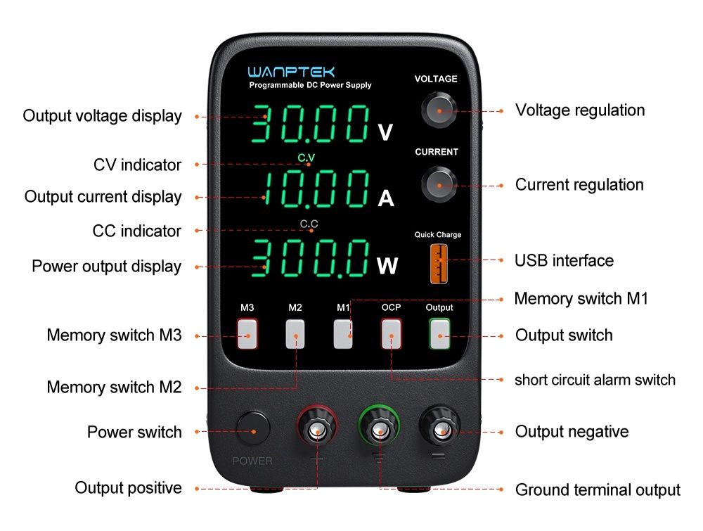 Лабораторний блок живлення Wanptek APS3010H 30V 10A 300W