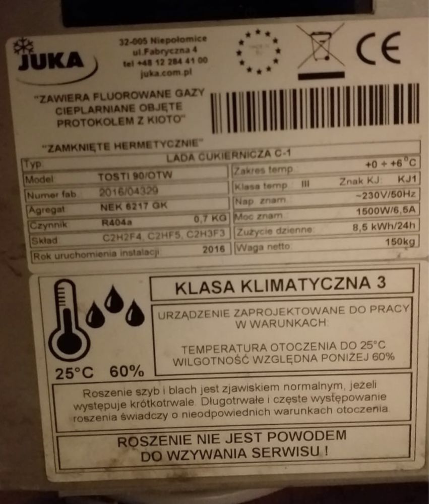 Lada cukiernicza otwarta JUKA C1 Tosti 90/OTW