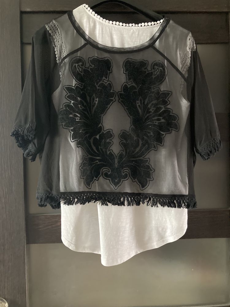 Przezroczysta czarna bluzka tiulowa boho onesize