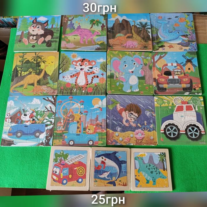 Дерев'яні пазли 16 елементів, кубики деревяні, пазли 4 в 1 Додо