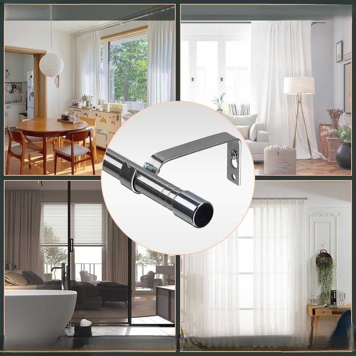 Regulowany karnisz okienny 76-226 cm – metalowy, srebrny