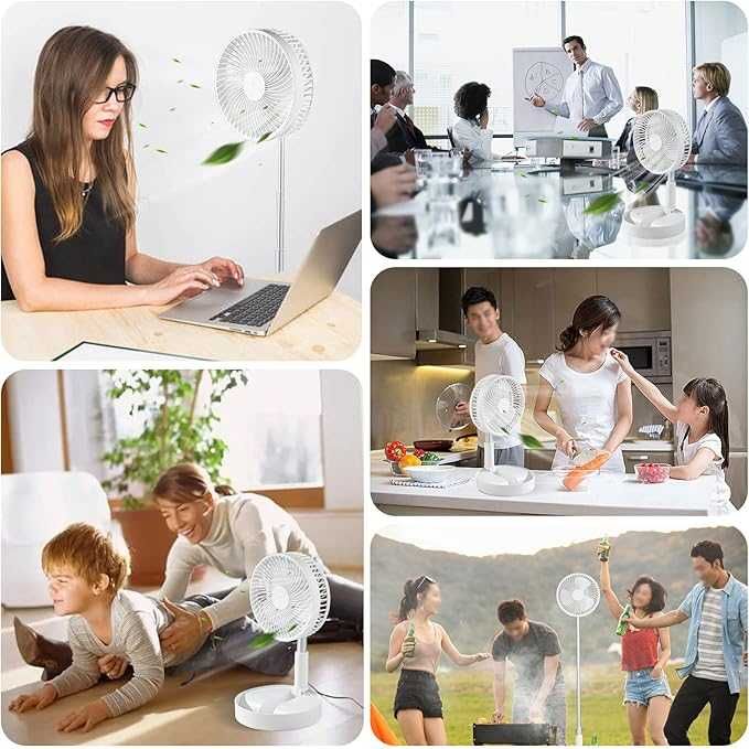 BESTBOMG Przenośny wentylator składany akumulator 7200mAh, USB biały.