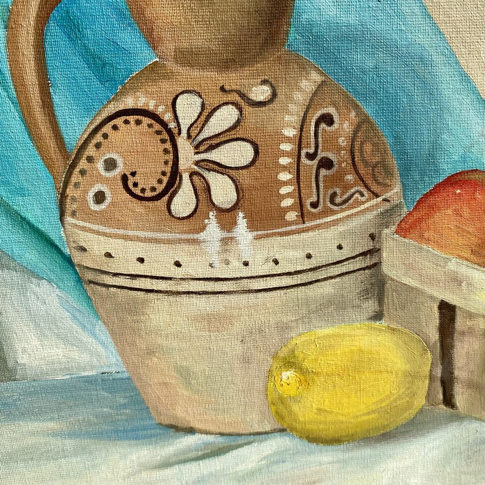 картина маслом натюрморт 30*40 грунтованный картон кувшин фрукты