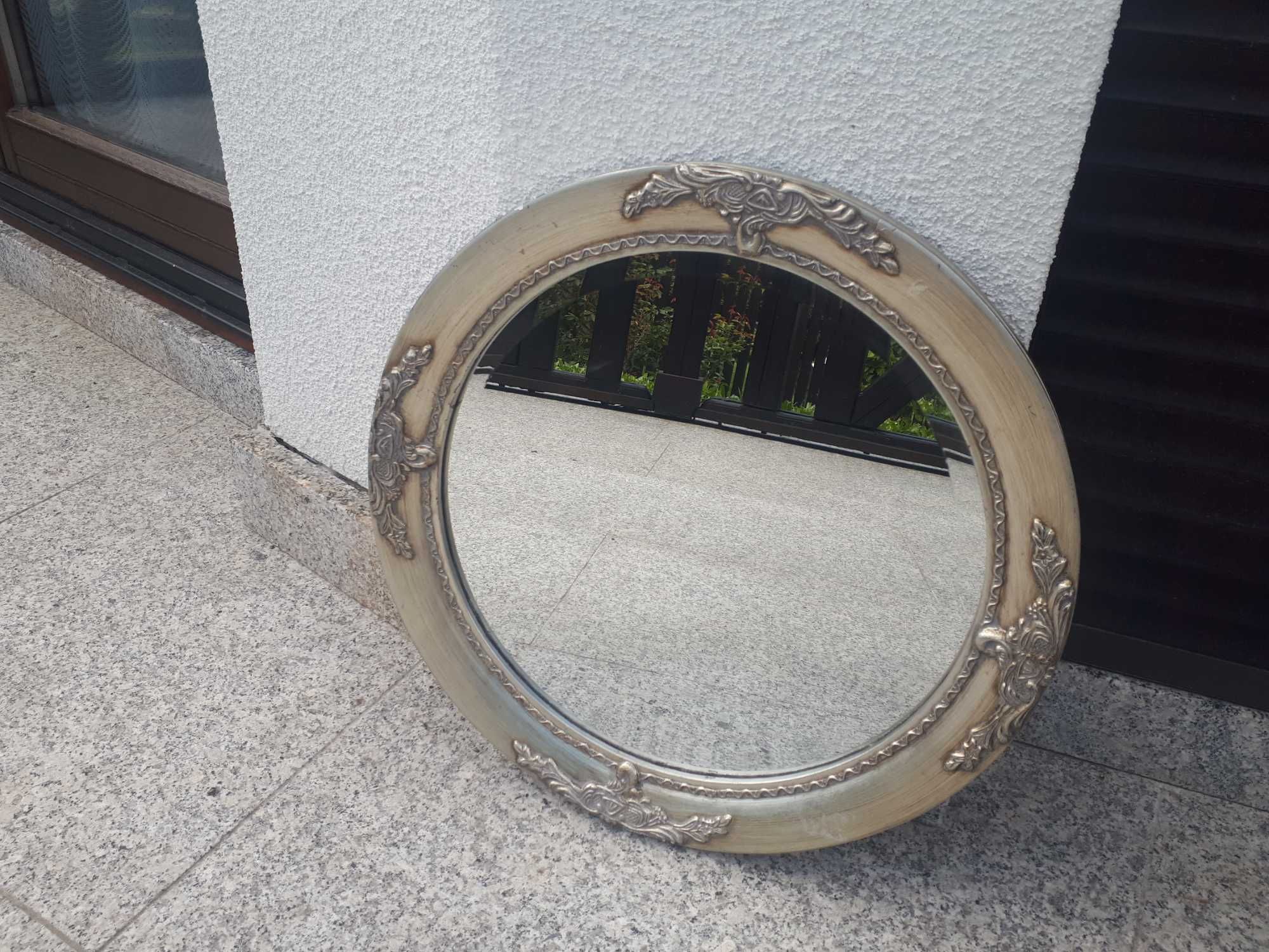 Lustro okragle piekne retro styl srebrzone patynowane