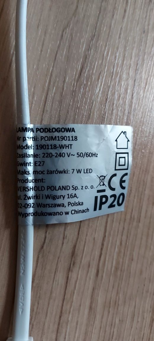 Lampa stojąca, podłogowa biała