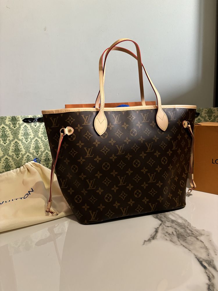 Louis Vuitton Neverfull MM skóra naturalna premium