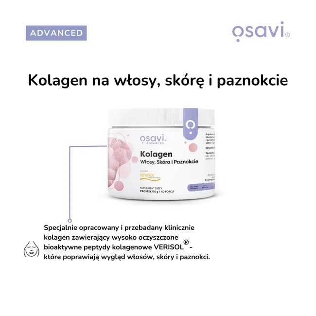 OSAVI Kolagen 150g Skóra Włosy Paznokcie Peptydy Kolagenowe Owocowy