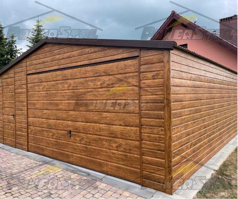 Garaż blaszany drewnopodobny Garaż z profila imitacja drewna