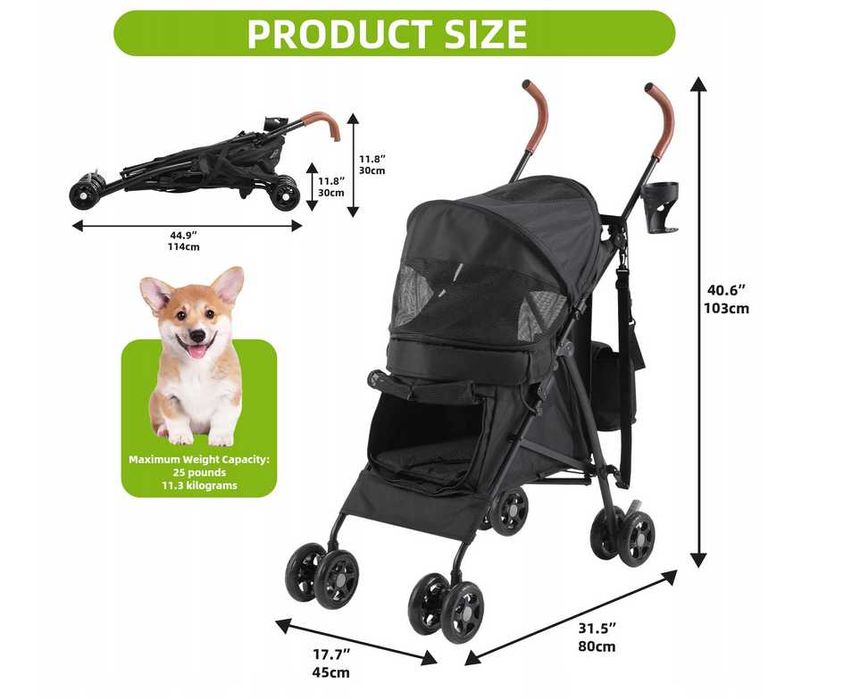 Wózek transportowy dla psa kota składany spacerowy z Koszem 11kg max