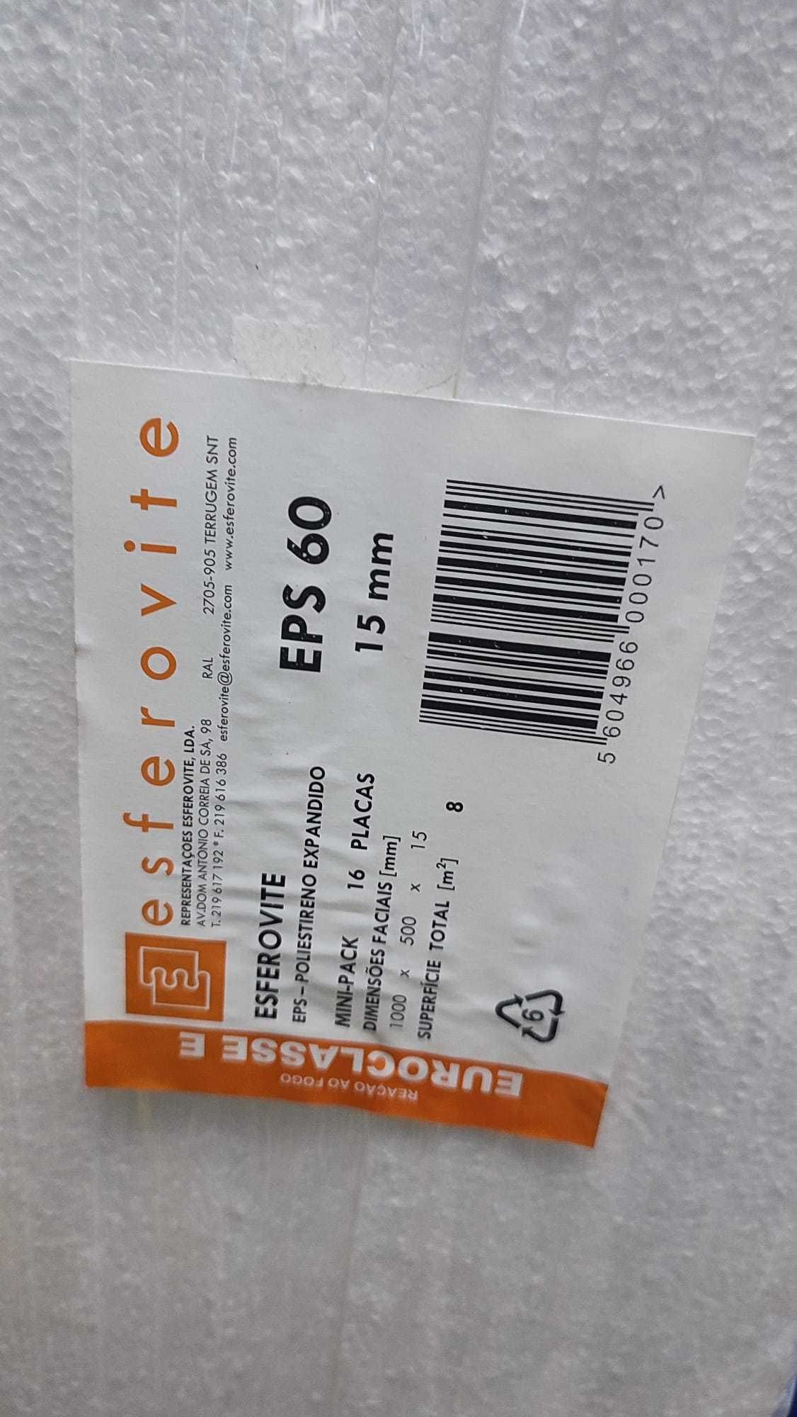 Placas esferovite EPS60 15MM 8M² - 1000x500x15 - 16 placas