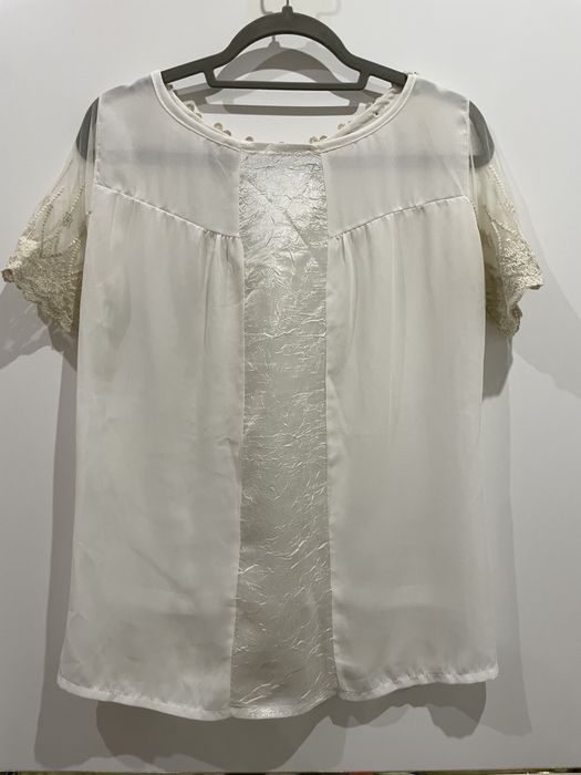 Bluzka koronkowa ażurowa biała ze złotym koronka r 38