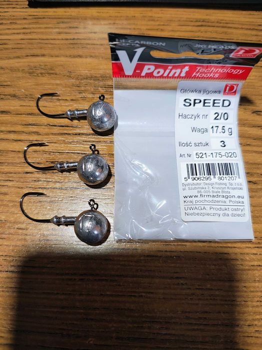 Główki jigowe Dragon V-Point Speed hak 2/0, waga 17,5g, 3 szt