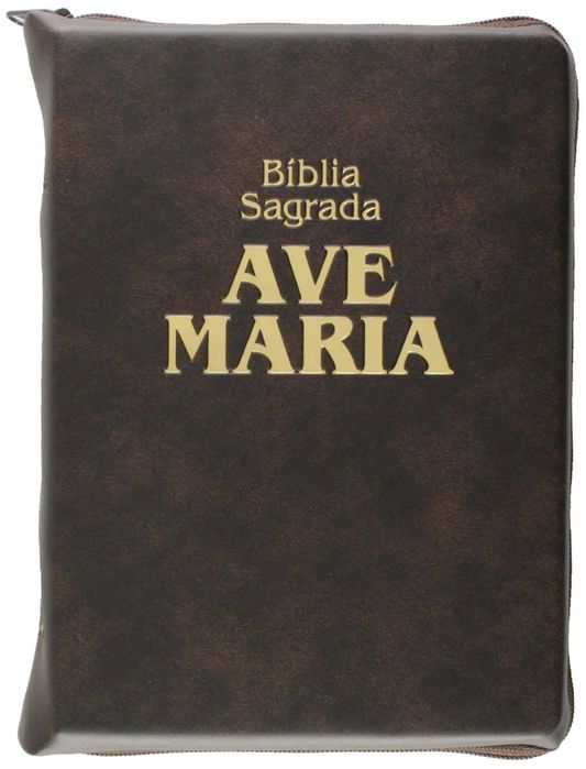 Bíblia Sagrada Ave-Maria Marrom Com Zíper